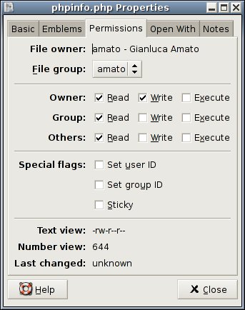 Finestra con i permessi di accesso ad un file
