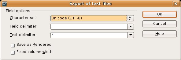 schermata selezione parametri per testo csv
