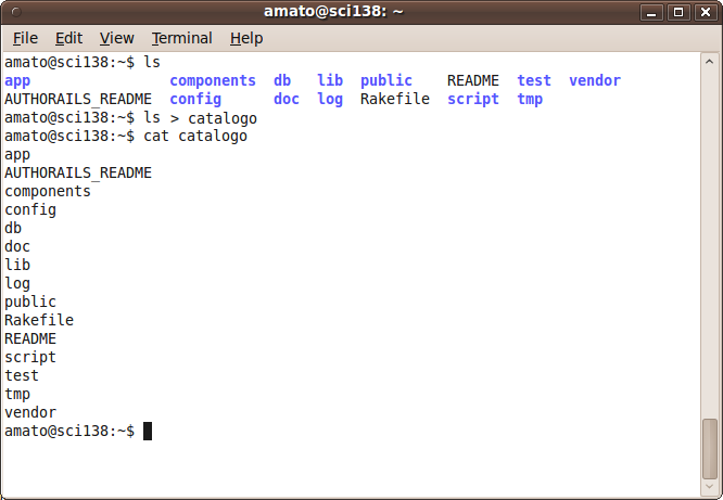 output a confronto tra "ls" e "ls > catalogo"